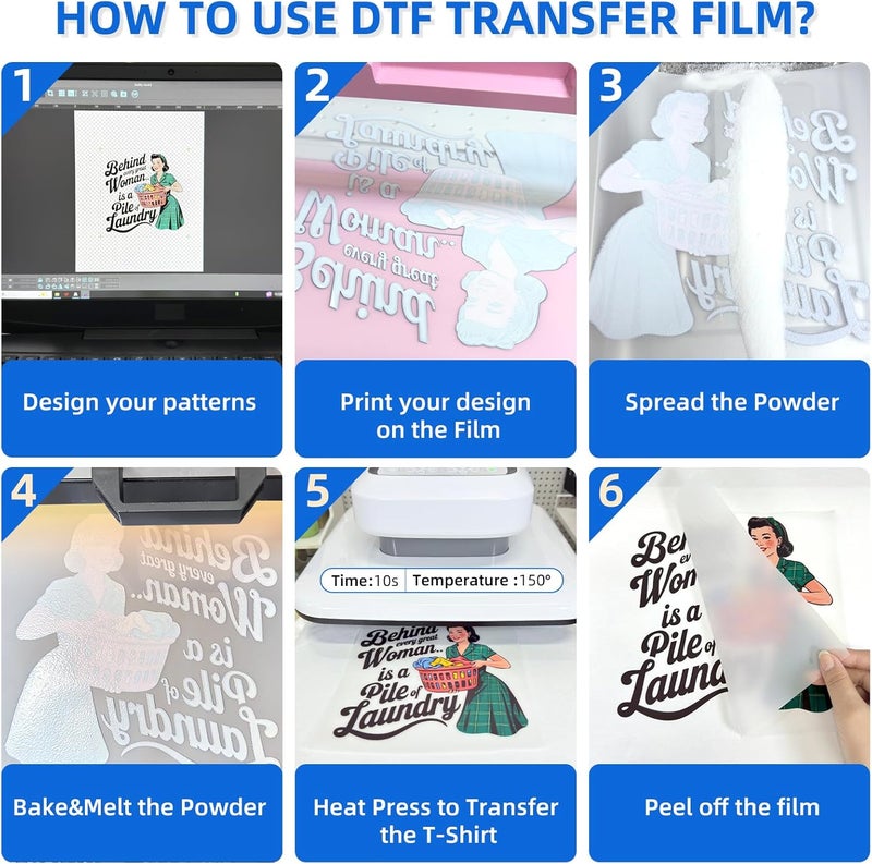 Jecqbor DTF Transfer Film Paper for All DTF Printer, Dark Fabric(110 Sheets,8.5x11") Photo Direct to Film Transfer Paper Sheets, Clear PET Heat Transfer Printable Paper for DIY Custom Logo T-Shirts Textile - Image 4